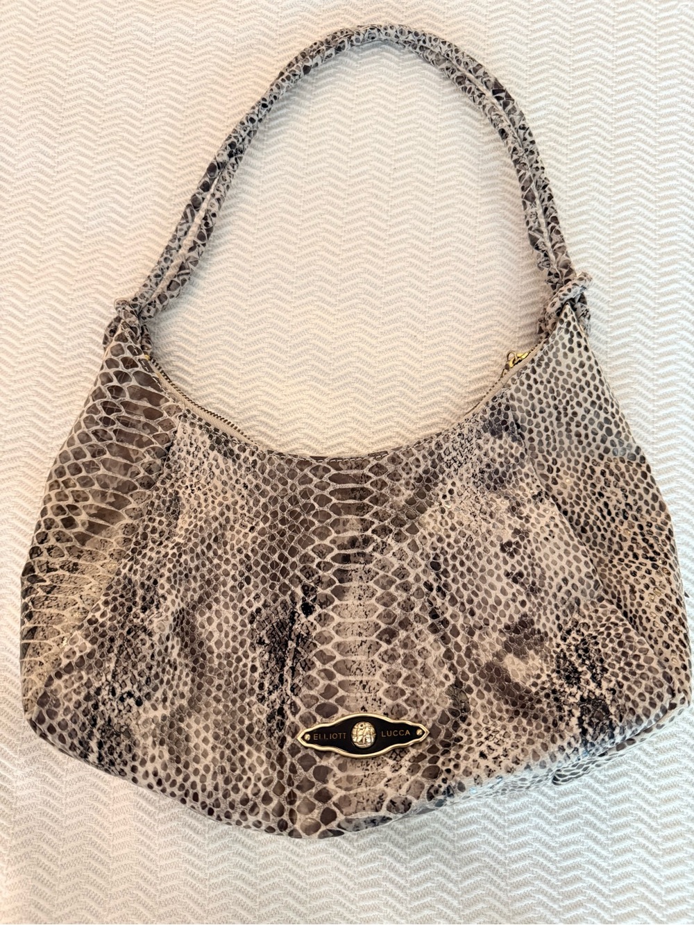 Elliott Lucca 100% Leather Gray Snake-Print Hobo Bag